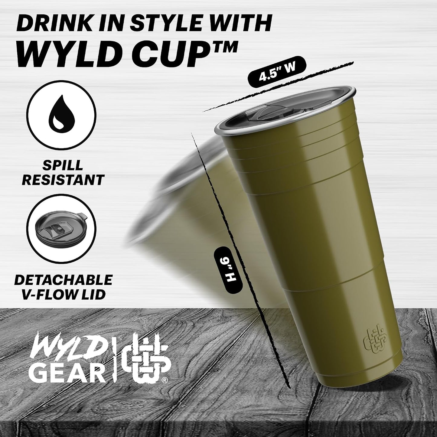 Wyld Gear Party Cup 16oz Black Stainless Steel Reusable Metal Cup with Lid | non-sweat exterior, 18/8 stainless steel, copper-coated core, non-slip rubber bottom, leak-resistant lid, powder coated