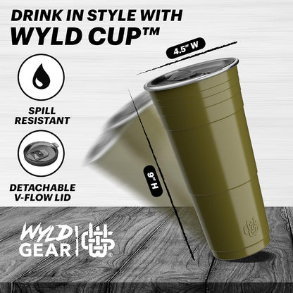 Wyld Gear Party Cup 16oz Black Stainless Steel Reusable Metal Cup with Lid | non-sweat exterior, 18/8 stainless steel, copper-coated core, non-slip rubber bottom, leak-resistant lid, powder coated