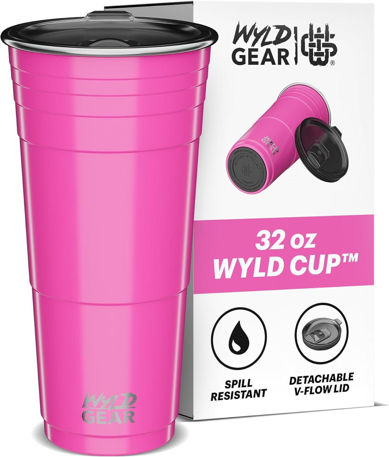 Wyld Gear Party Cup 16oz Black Stainless Steel Reusable Metal Cup with Lid | non-sweat exterior, 18/8 stainless steel, copper-coated core, non-slip rubber bottom, leak-resistant lid, powder coated