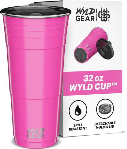 Wyld Gear Party Cup 16oz Black Stainless Steel Reusable Metal Cup with Lid | non-sweat exterior, 18/8 stainless steel, copper-coated core, non-slip rubber bottom, leak-resistant lid, powder coated