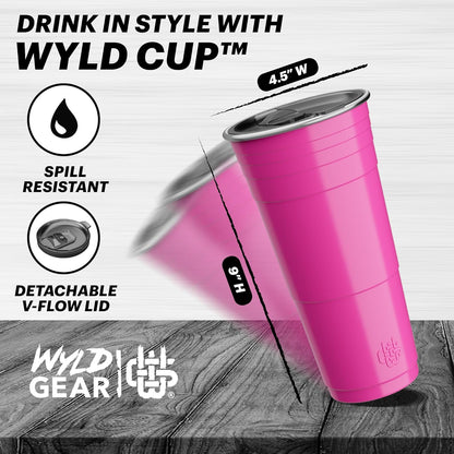Wyld Gear Party Cup 16oz Black Stainless Steel Reusable Metal Cup with Lid | non-sweat exterior, 18/8 stainless steel, copper-coated core, non-slip rubber bottom, leak-resistant lid, powder coated