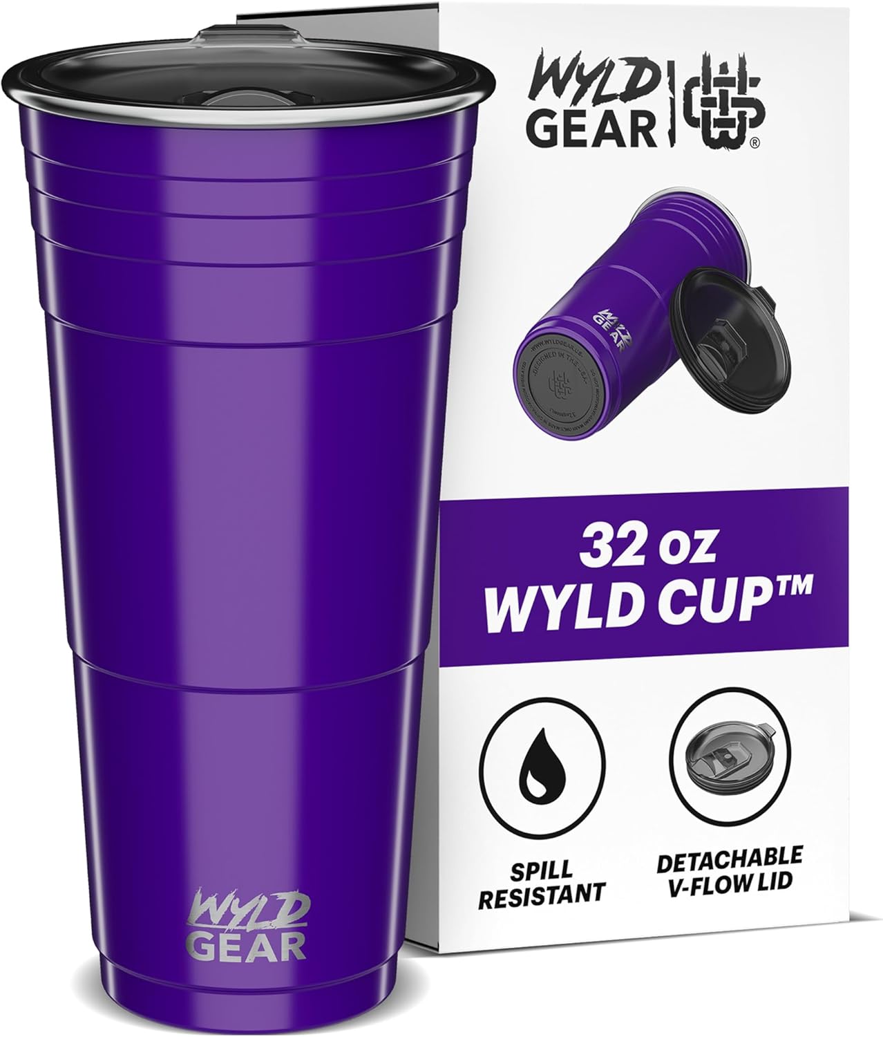 Wyld Gear Party Cup 16oz Black Stainless Steel Reusable Metal Cup with Lid | non-sweat exterior, 18/8 stainless steel, copper-coated core, non-slip rubber bottom, leak-resistant lid, powder coated