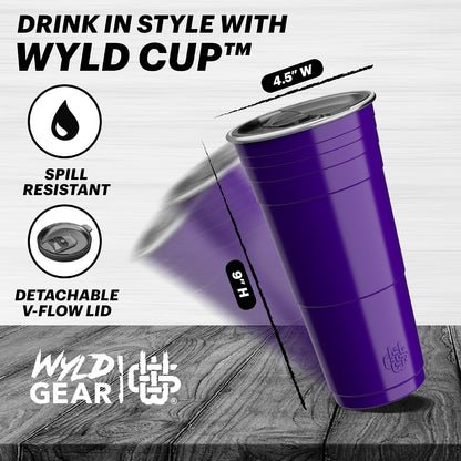 Wyld Gear Party Cup 16oz Black Stainless Steel Reusable Metal Cup with Lid | non-sweat exterior, 18/8 stainless steel, copper-coated core, non-slip rubber bottom, leak-resistant lid, powder coated