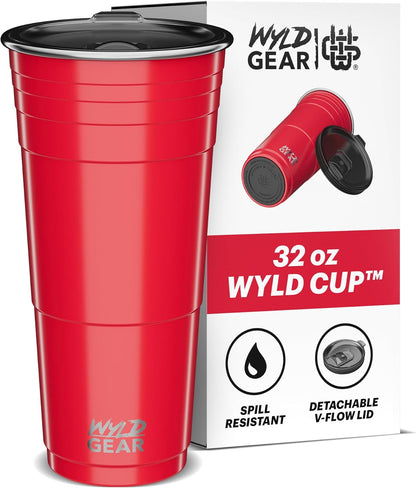 Wyld Gear Party Cup 16oz Black Stainless Steel Reusable Metal Cup with Lid | non-sweat exterior, 18/8 stainless steel, copper-coated core, non-slip rubber bottom, leak-resistant lid, powder coated