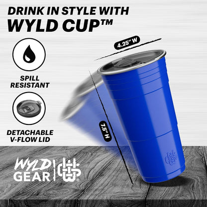 Wyld Gear Party Cup 16oz Black Stainless Steel Reusable Metal Cup with Lid | non-sweat exterior, 18/8 stainless steel, copper-coated core, non-slip rubber bottom, leak-resistant lid, powder coated