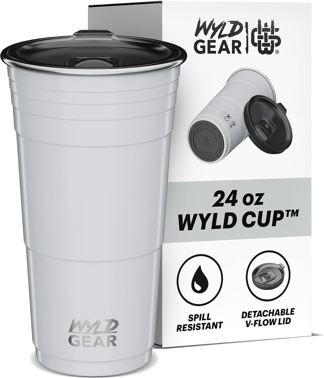 Wyld Gear Party Cup 16oz Black Stainless Steel Reusable Metal Cup with Lid | non-sweat exterior, 18/8 stainless steel, copper-coated core, non-slip rubber bottom, leak-resistant lid, powder coated