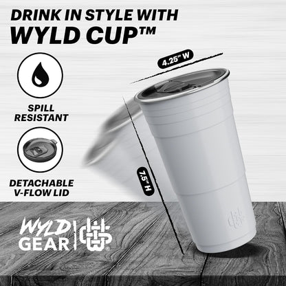 Wyld Gear Party Cup 16oz Black Stainless Steel Reusable Metal Cup with Lid | non-sweat exterior, 18/8 stainless steel, copper-coated core, non-slip rubber bottom, leak-resistant lid, powder coated