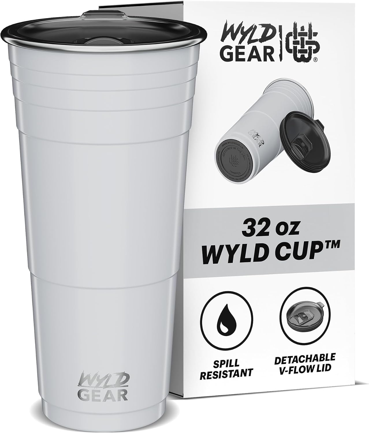 Wyld Gear Party Cup 16oz Black Stainless Steel Reusable Metal Cup with Lid | non-sweat exterior, 18/8 stainless steel, copper-coated core, non-slip rubber bottom, leak-resistant lid, powder coated