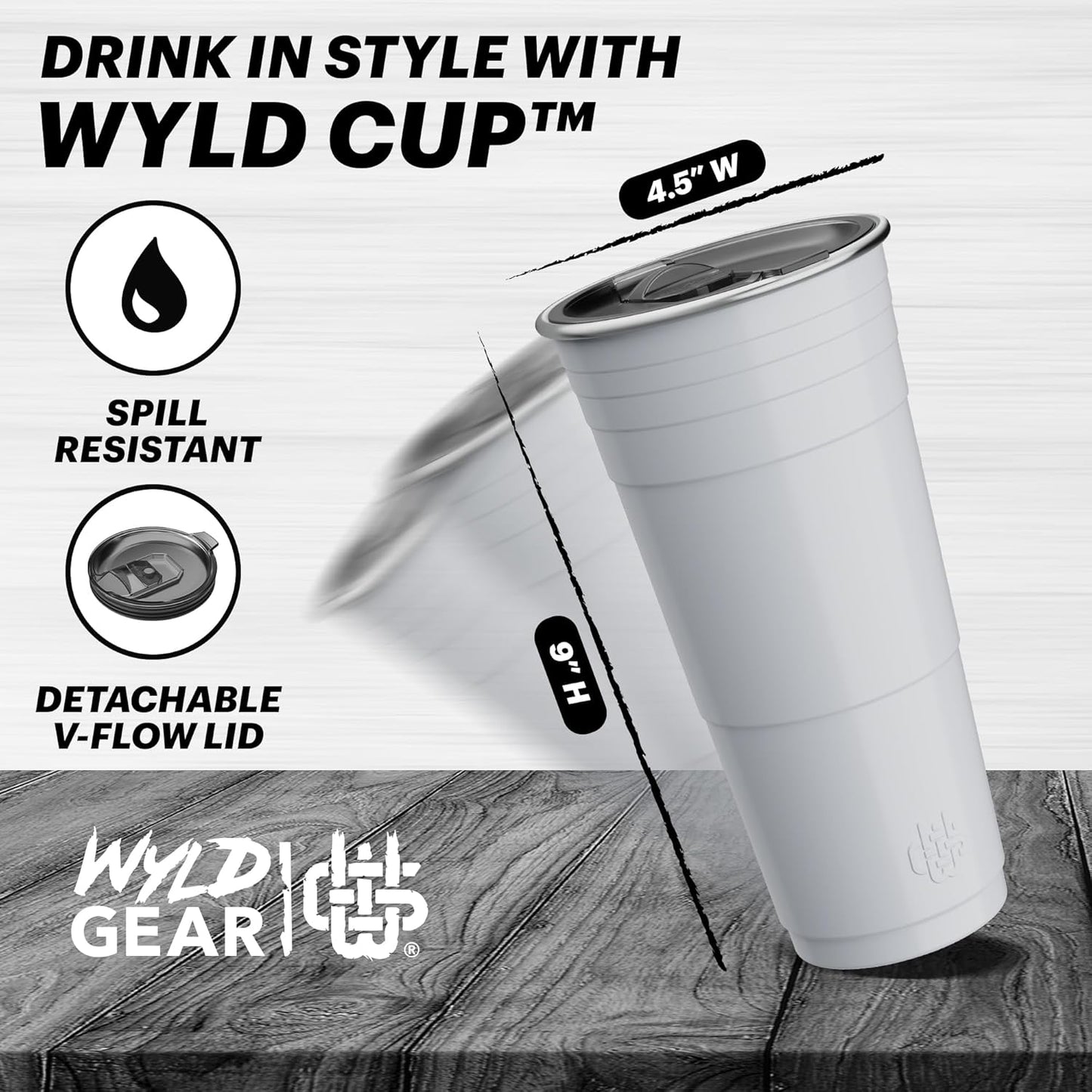 Wyld Gear Party Cup 16oz Black Stainless Steel Reusable Metal Cup with Lid | non-sweat exterior, 18/8 stainless steel, copper-coated core, non-slip rubber bottom, leak-resistant lid, powder coated