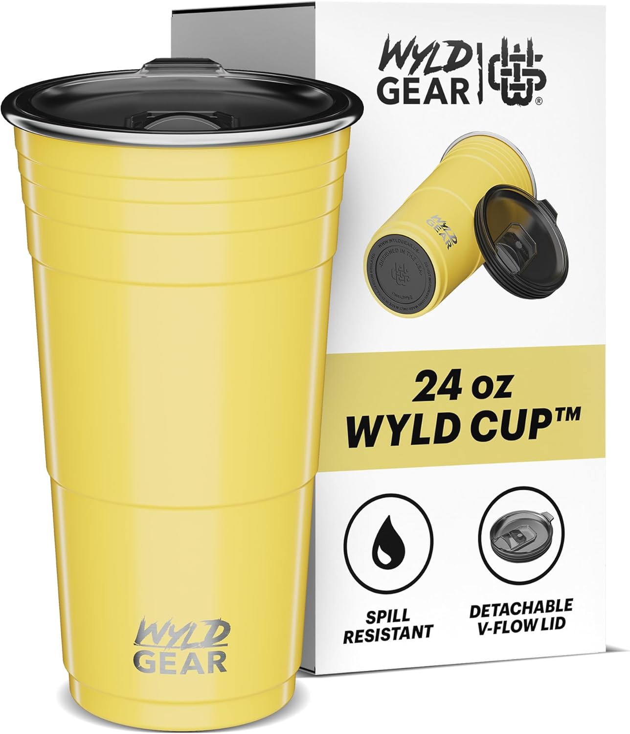Wyld Gear Party Cup 16oz Black Stainless Steel Reusable Metal Cup with Lid | non-sweat exterior, 18/8 stainless steel, copper-coated core, non-slip rubber bottom, leak-resistant lid, powder coated