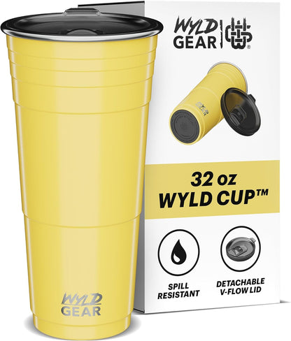 Wyld Gear Party Cup 16oz Black Stainless Steel Reusable Metal Cup with Lid | non-sweat exterior, 18/8 stainless steel, copper-coated core, non-slip rubber bottom, leak-resistant lid, powder coated