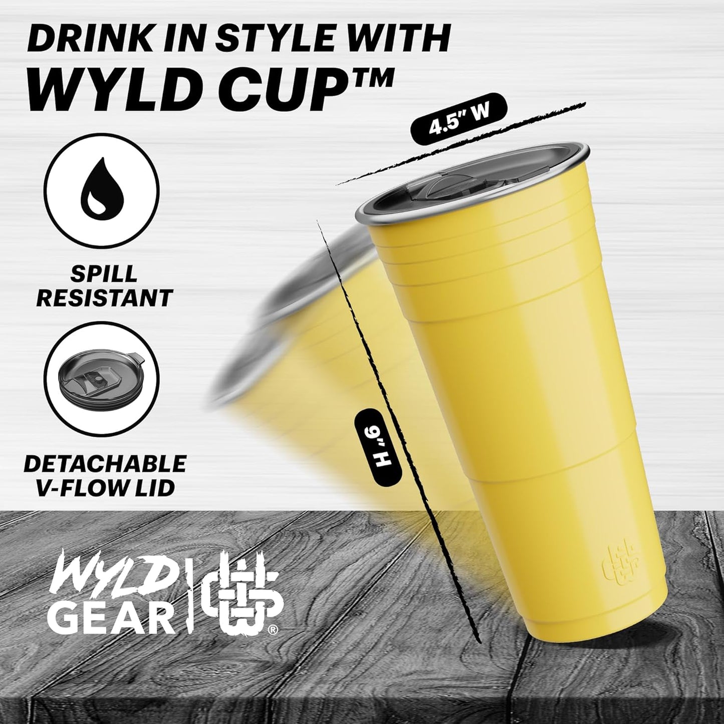 Wyld Gear Party Cup 16oz Black Stainless Steel Reusable Metal Cup with Lid | non-sweat exterior, 18/8 stainless steel, copper-coated core, non-slip rubber bottom, leak-resistant lid, powder coated