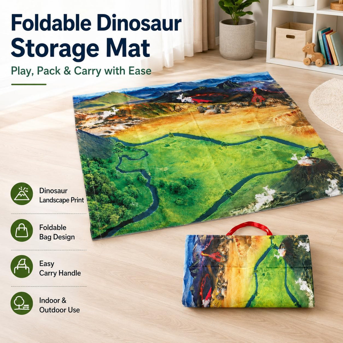 Foldable Play Mat & Toy Storage Bag 2-in-1 Zipper Organizer Tote for Kids,Beach,Camping,Travel and Home