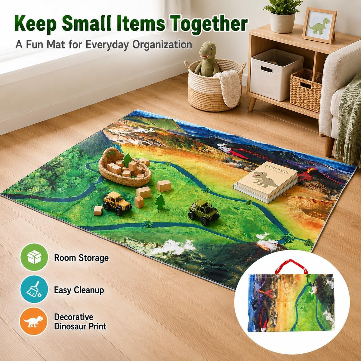 Foldable Play Mat & Toy Storage Bag 2-in-1 Zipper Organizer Tote for Kids,Beach,Camping,Travel and Home