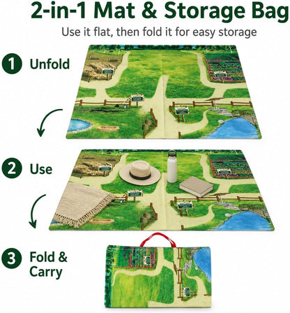 Foldable Play Mat & Toy Storage Bag 2-in-1 Zipper Organizer Tote for Kids,Beach,Camping,Travel and Home