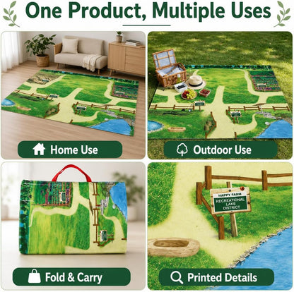 Foldable Play Mat & Toy Storage Bag 2-in-1 Zipper Organizer Tote for Kids,Beach,Camping,Travel and Home