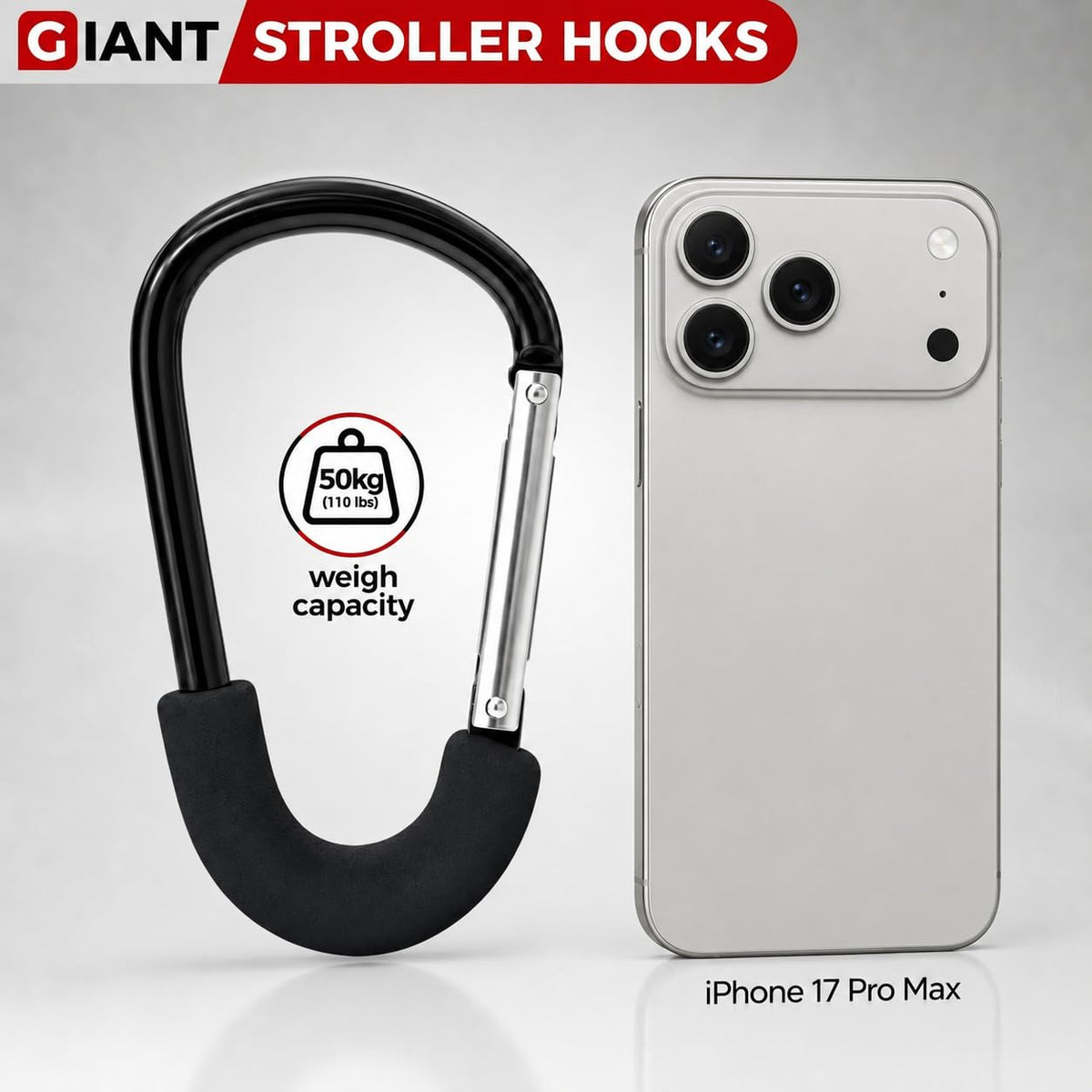 6.5-Inch Stroller Hooks for Bags, Large Aluminum Clips, 2-Pack