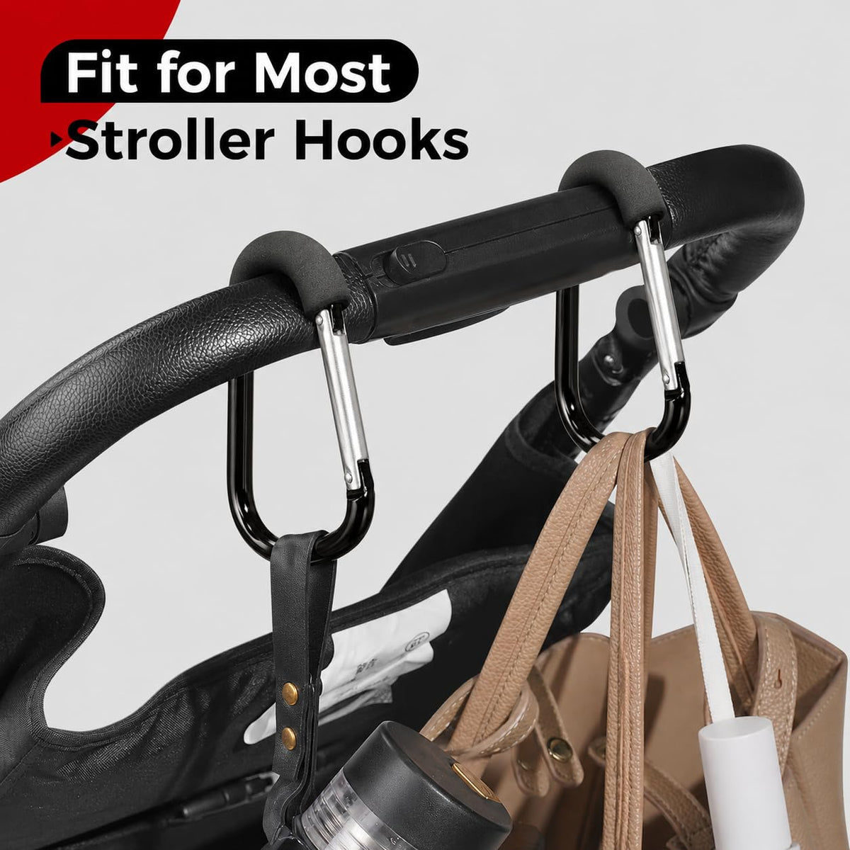6.5-Inch Stroller Hooks for Bags, Large Aluminum Clips, 2-Pack