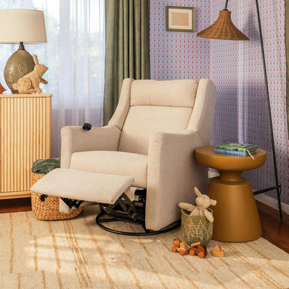 Kiwi Deluxe Power Recliner and Swivel Glider with Heat and Massage in Performance Beach Eco-Weave, Water Repellent & Stain Resistant, Greenguard Gold, FSC and CertiPUR-US Certified