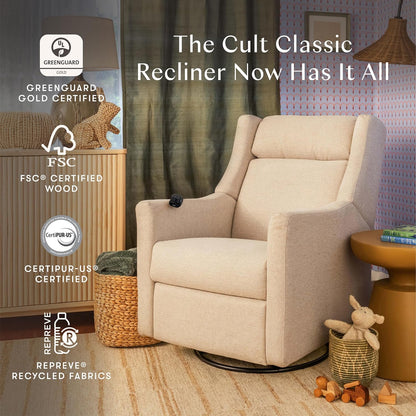 Kiwi Deluxe Power Recliner and Swivel Glider with Heat and Massage in Performance Beach Eco-Weave, Water Repellent & Stain Resistant, Greenguard Gold, FSC and CertiPUR-US Certified