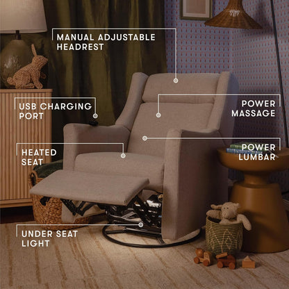 Kiwi Deluxe Power Recliner and Swivel Glider with Heat and Massage in Performance Beach Eco-Weave, Water Repellent & Stain Resistant, Greenguard Gold, FSC and CertiPUR-US Certified