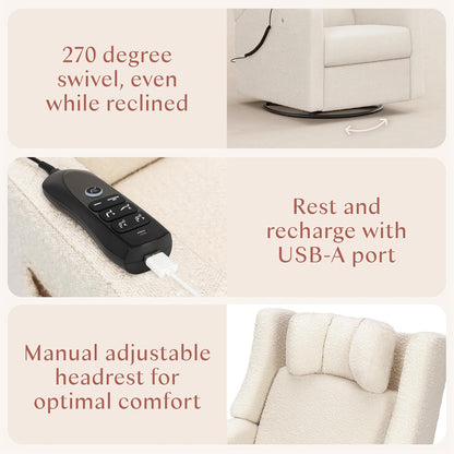 Kiwi Deluxe Power Recliner and Swivel Glider with Heat and Massage in Performance Beach Eco-Weave, Water Repellent & Stain Resistant, Greenguard Gold, FSC and CertiPUR-US Certified