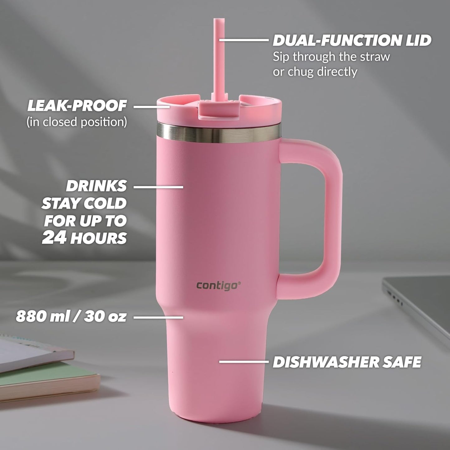 Streeterville 30oz Tumbler, Stainless Steel Vacuum Insulated, Leak-Proof, Cold for 29 Hours, Fits in cupholders, Licorice