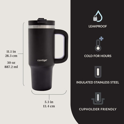 Streeterville 30oz Tumbler, Stainless Steel Vacuum Insulated, Leak-Proof, Cold for 29 Hours, Fits in cupholders, Licorice