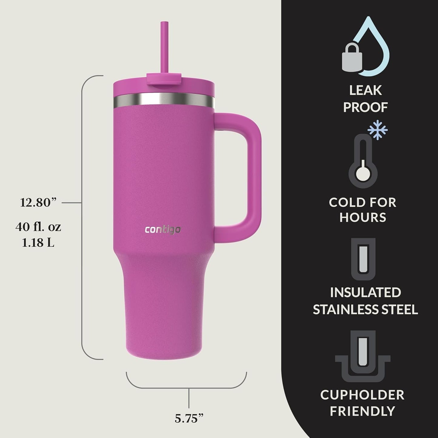 Streeterville 30oz Tumbler, Stainless Steel Vacuum Insulated, Leak-Proof, Cold for 29 Hours, Fits in cupholders, Licorice