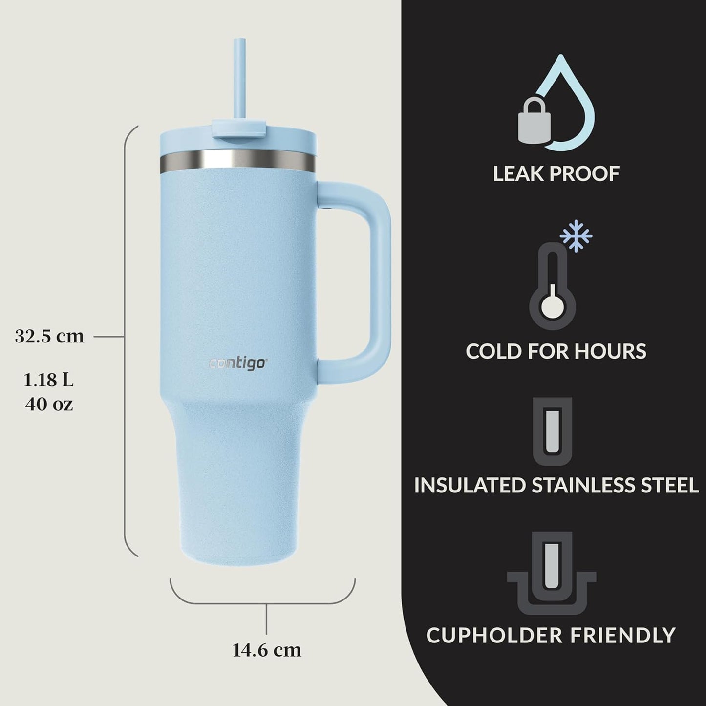 Streeterville 30oz Tumbler, Stainless Steel Vacuum Insulated, Leak-Proof, Cold for 29 Hours, Fits in cupholders, Licorice