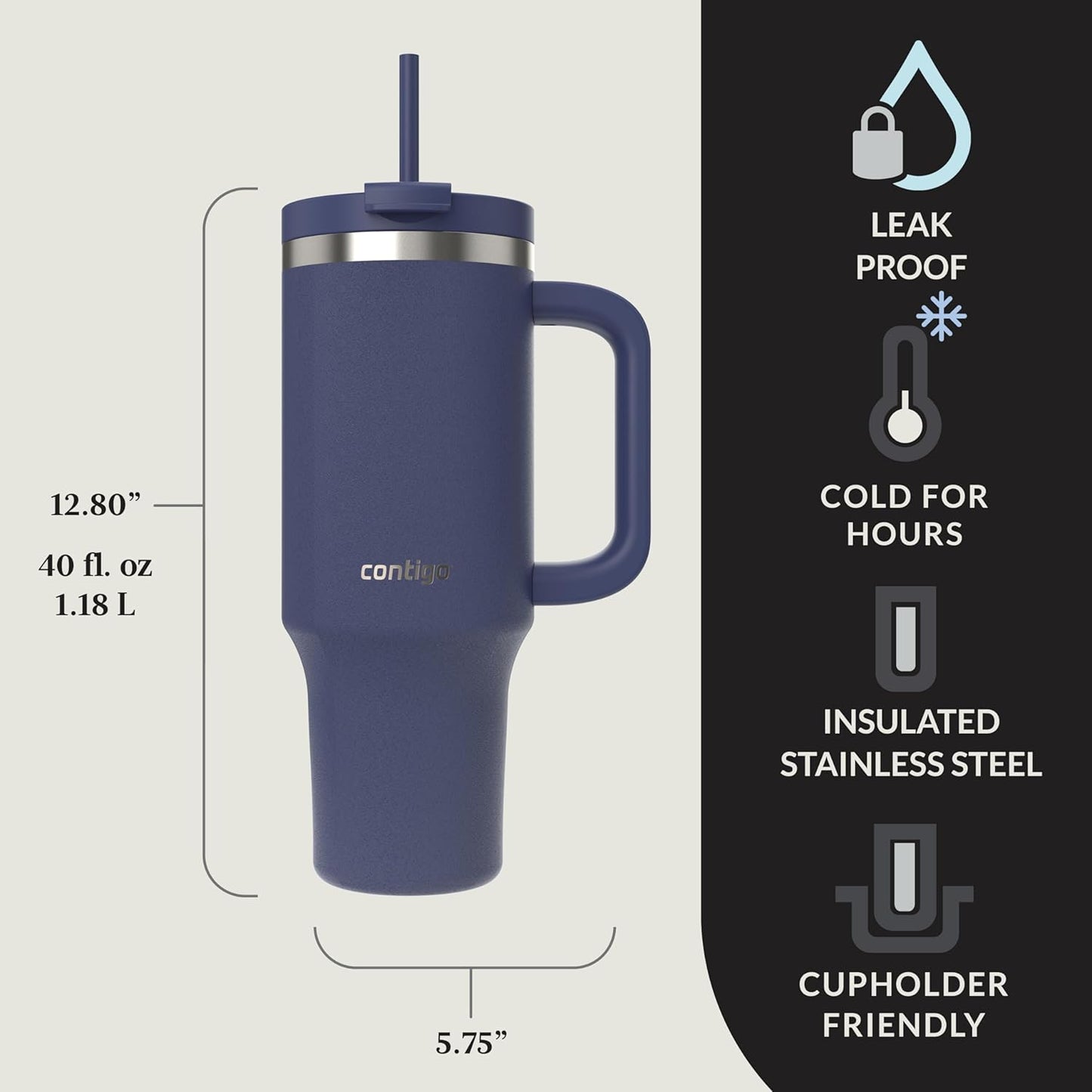 Streeterville 30oz Tumbler, Stainless Steel Vacuum Insulated, Leak-Proof, Cold for 29 Hours, Fits in cupholders, Licorice