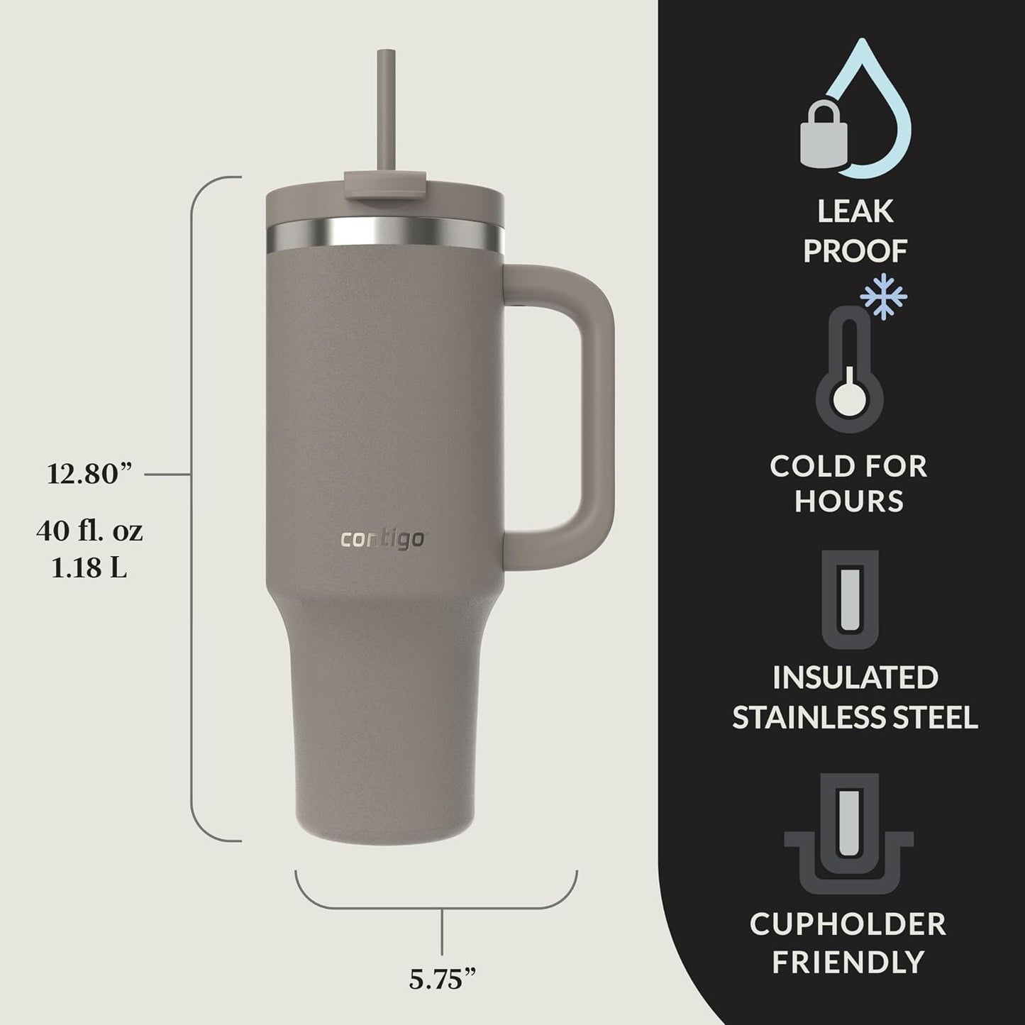 Streeterville 30oz Tumbler, Stainless Steel Vacuum Insulated, Leak-Proof, Cold for 29 Hours, Fits in cupholders, Licorice