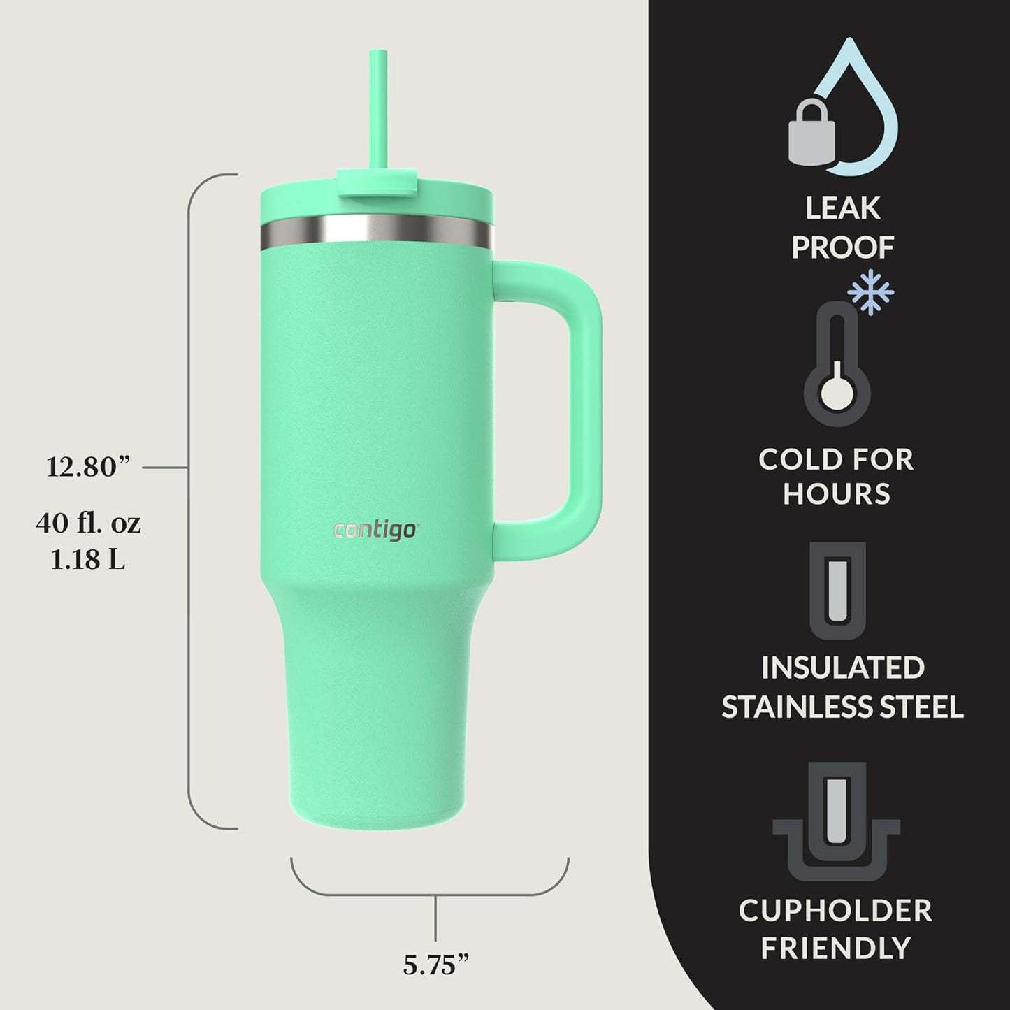 Streeterville 30oz Tumbler, Stainless Steel Vacuum Insulated, Leak-Proof, Cold for 29 Hours, Fits in cupholders, Licorice