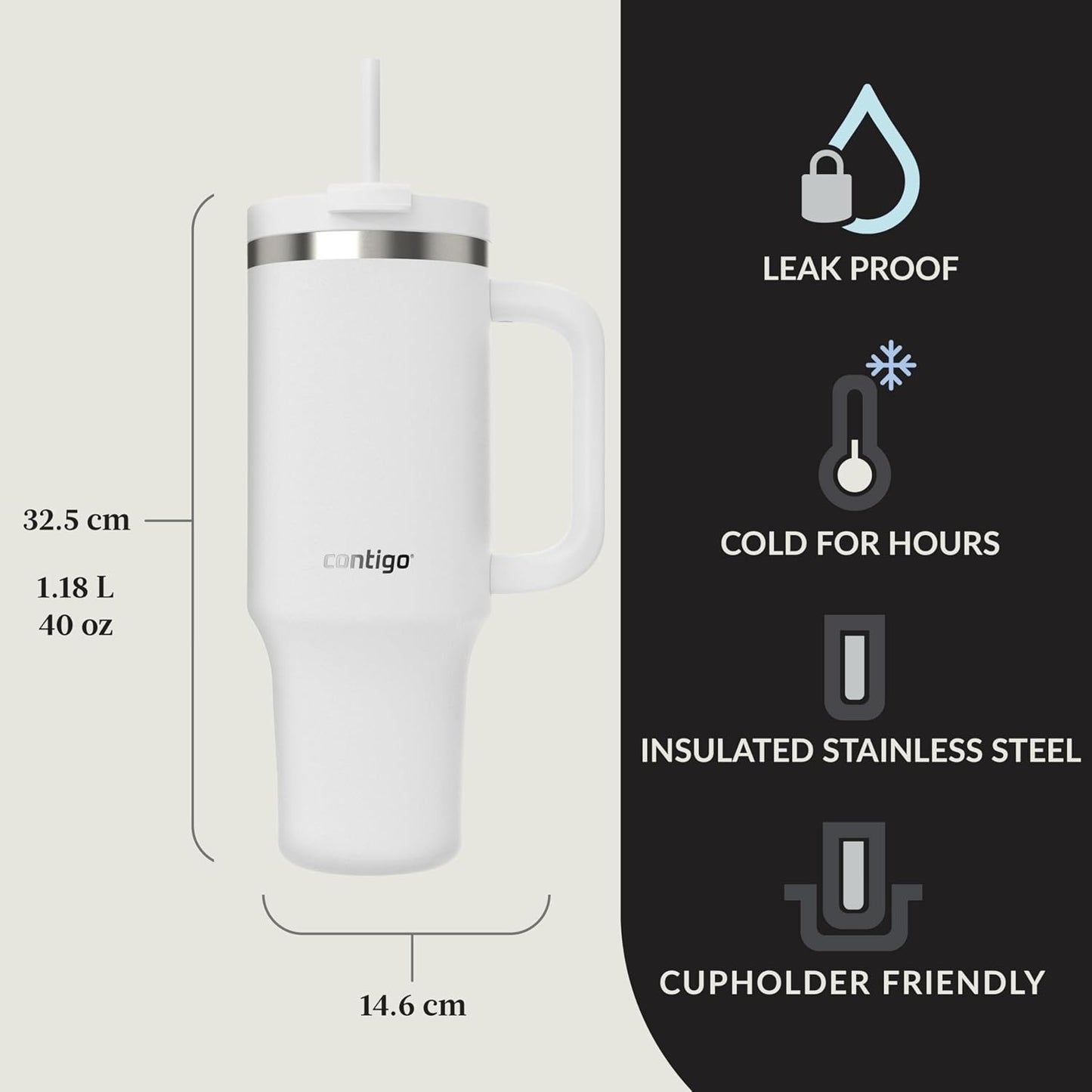 Streeterville 30oz Tumbler, Stainless Steel Vacuum Insulated, Leak-Proof, Cold for 29 Hours, Fits in cupholders, Licorice