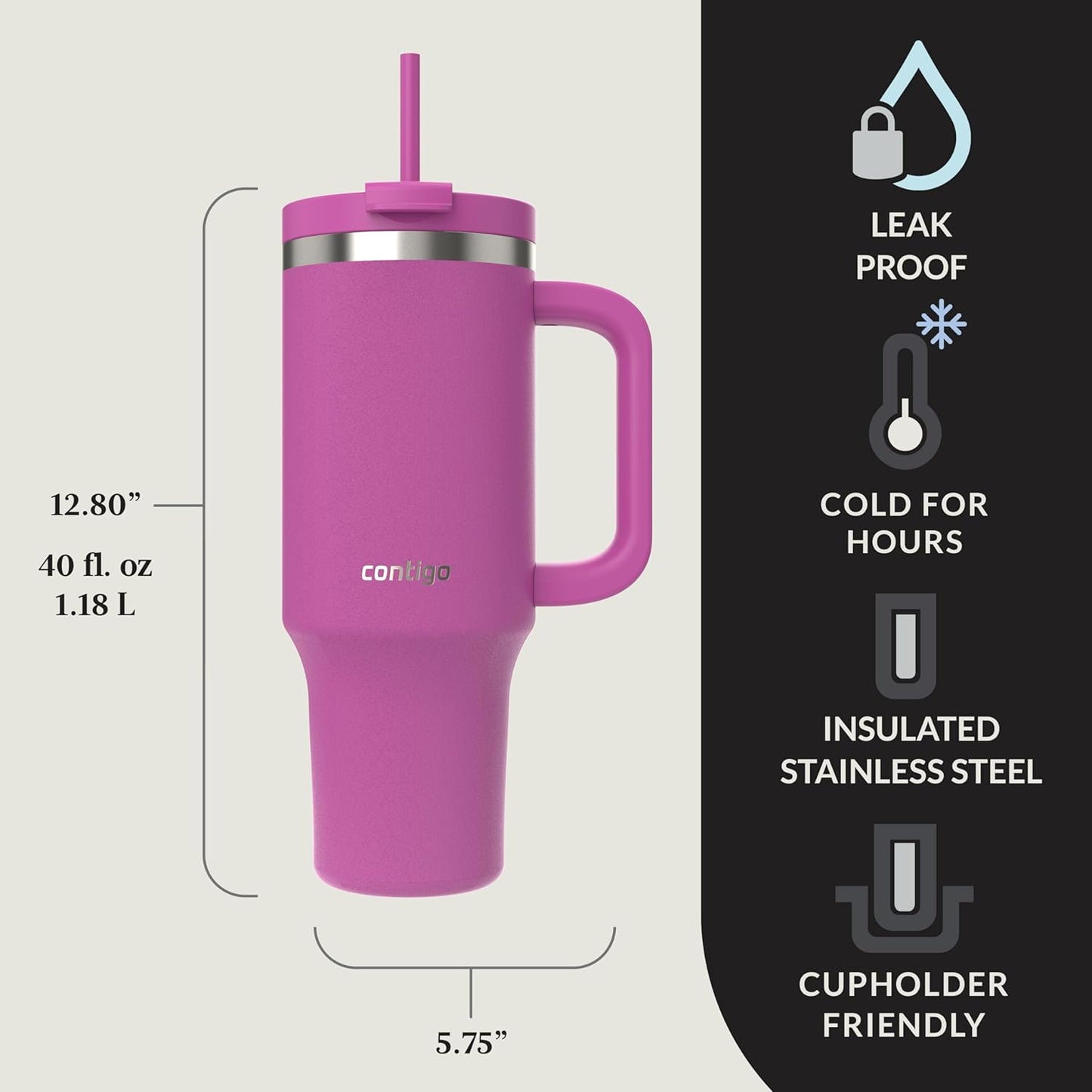Streeterville 30oz Tumbler, Stainless Steel Vacuum Insulated, Leak-Proof, Cold for 29 Hours, Fits in cupholders, Licorice