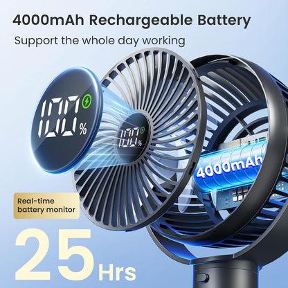 Portable Stroller Fan, 25H Long-lasting, 4 Speed, Night Light, Black