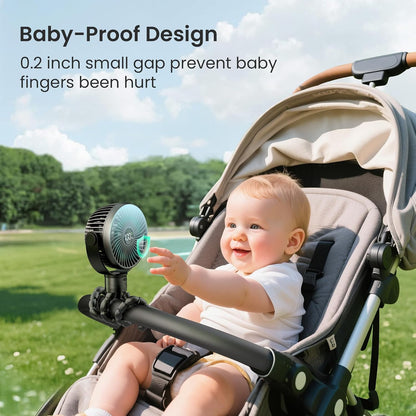 Portable Stroller Fan, 25H Long-lasting, 4 Speed, Night Light, Black