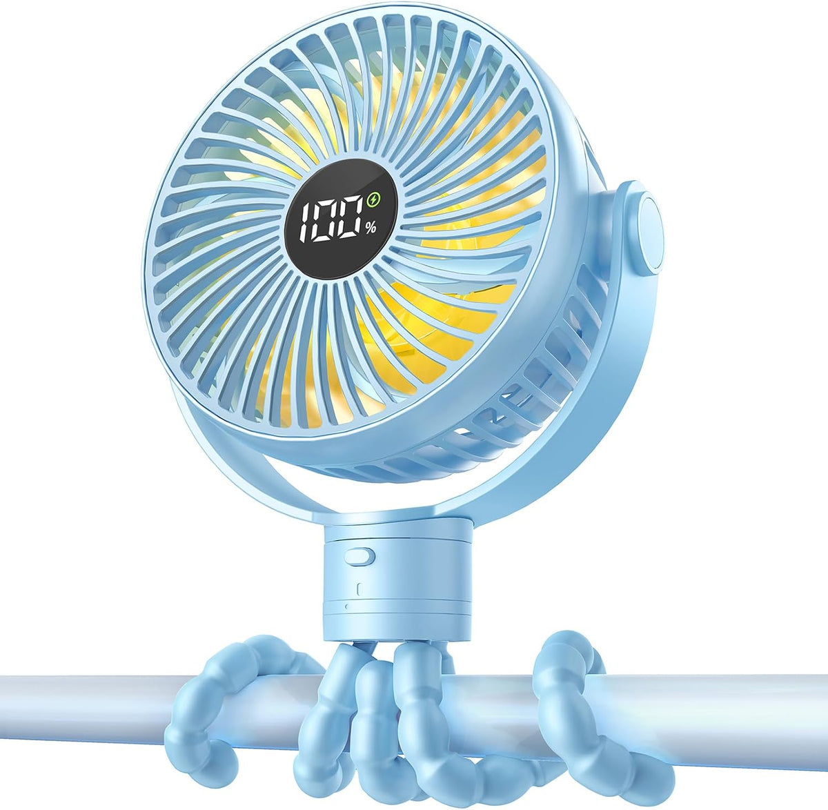 Portable Stroller Fan, 25H Long-lasting, 4 Speed, Night Light, Black