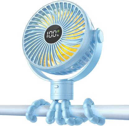 Portable Stroller Fan, 25H Long-lasting, 4 Speed, Night Light, Black