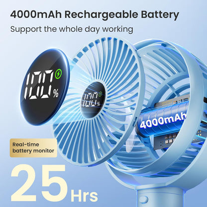 Portable Stroller Fan, 25H Long-lasting, 4 Speed, Night Light, Black