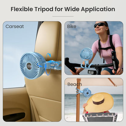 Portable Stroller Fan, 25H Long-lasting, 4 Speed, Night Light, Black