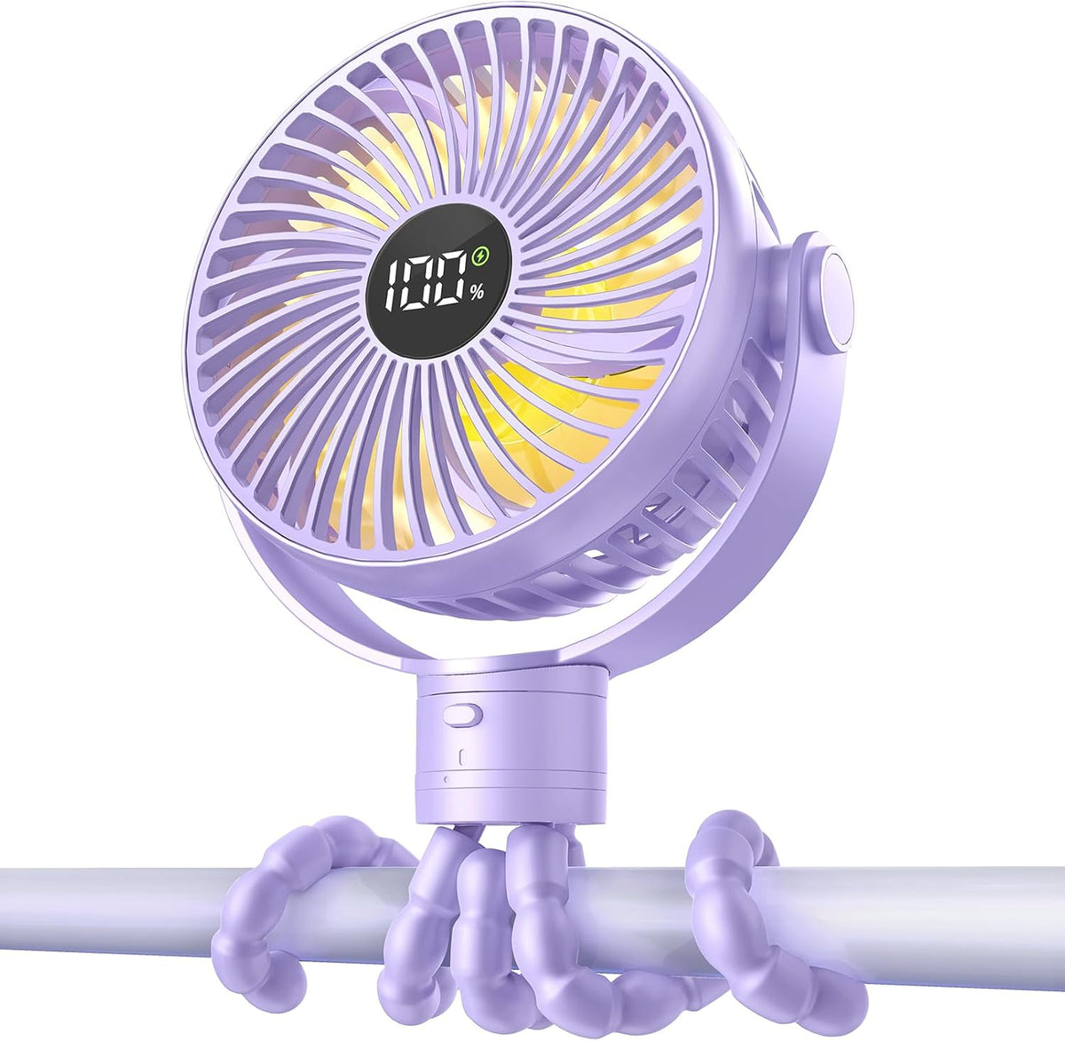Portable Stroller Fan, 25H Long-lasting, 4 Speed, Night Light, Black