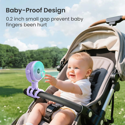 Portable Stroller Fan, 25H Long-lasting, 4 Speed, Night Light, Black