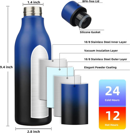 18oz Insulated Water Bottle, Stainless Steel Bottle with Carry Strap | Keep Cold & Hot Vacuum Insulation, Leak-Proof BPA-Free Design, Slim Bottle Fits Most Cup Holders for Gym, Office & Travel - Colors B