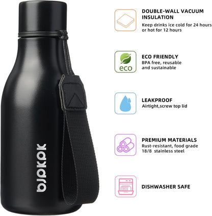 18oz Insulated Water Bottle, Stainless Steel Bottle with Carry Strap | Keep Cold & Hot Vacuum Insulation, Leak-Proof BPA-Free Design, Slim Bottle Fits Most Cup Holders for Gym, Office & Travel - Colors B