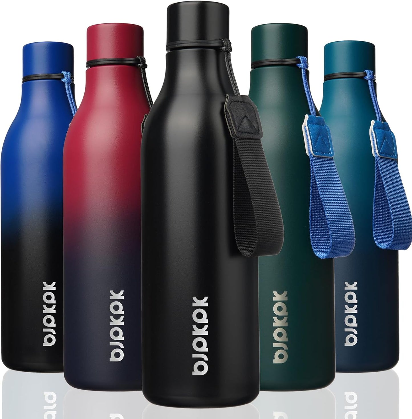 18oz Insulated Water Bottle, Stainless Steel Bottle with Carry Strap | Keep Cold & Hot Vacuum Insulation, Leak-Proof BPA-Free Design, Slim Bottle Fits Most Cup Holders for Gym, Office & Travel - Colors B