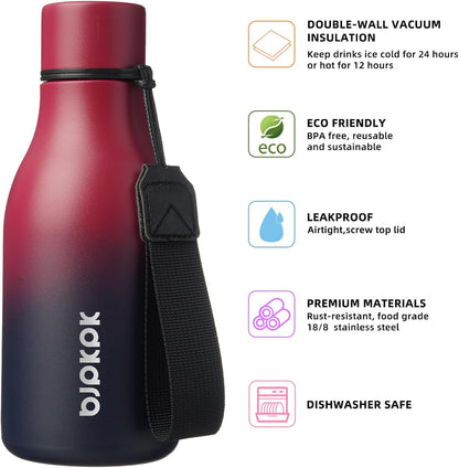 18oz Insulated Water Bottle, Stainless Steel Bottle with Carry Strap | Keep Cold & Hot Vacuum Insulation, Leak-Proof BPA-Free Design, Slim Bottle Fits Most Cup Holders for Gym, Office & Travel - Colors B