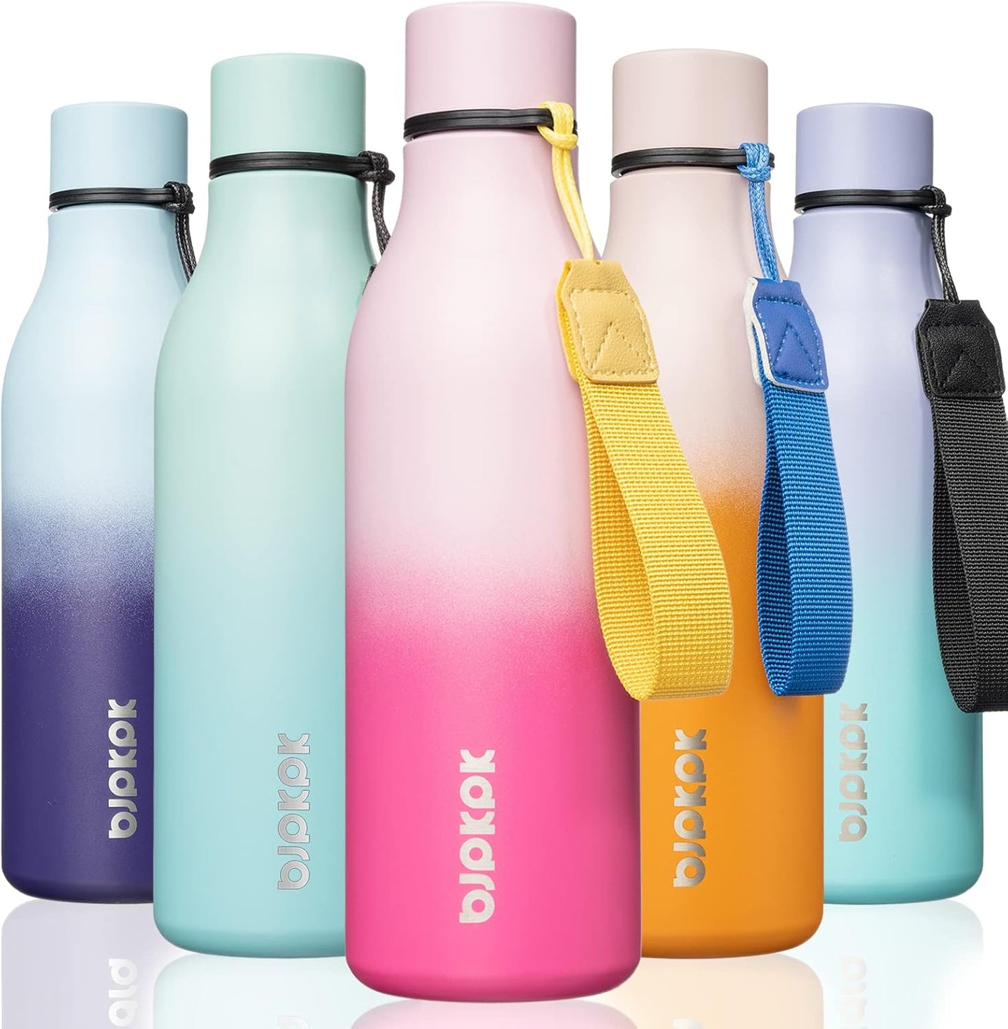 18oz Insulated Water Bottle, Stainless Steel Bottle with Carry Strap | Keep Cold & Hot Vacuum Insulation, Leak-Proof BPA-Free Design, Slim Bottle Fits Most Cup Holders for Gym, Office & Travel - Colors B