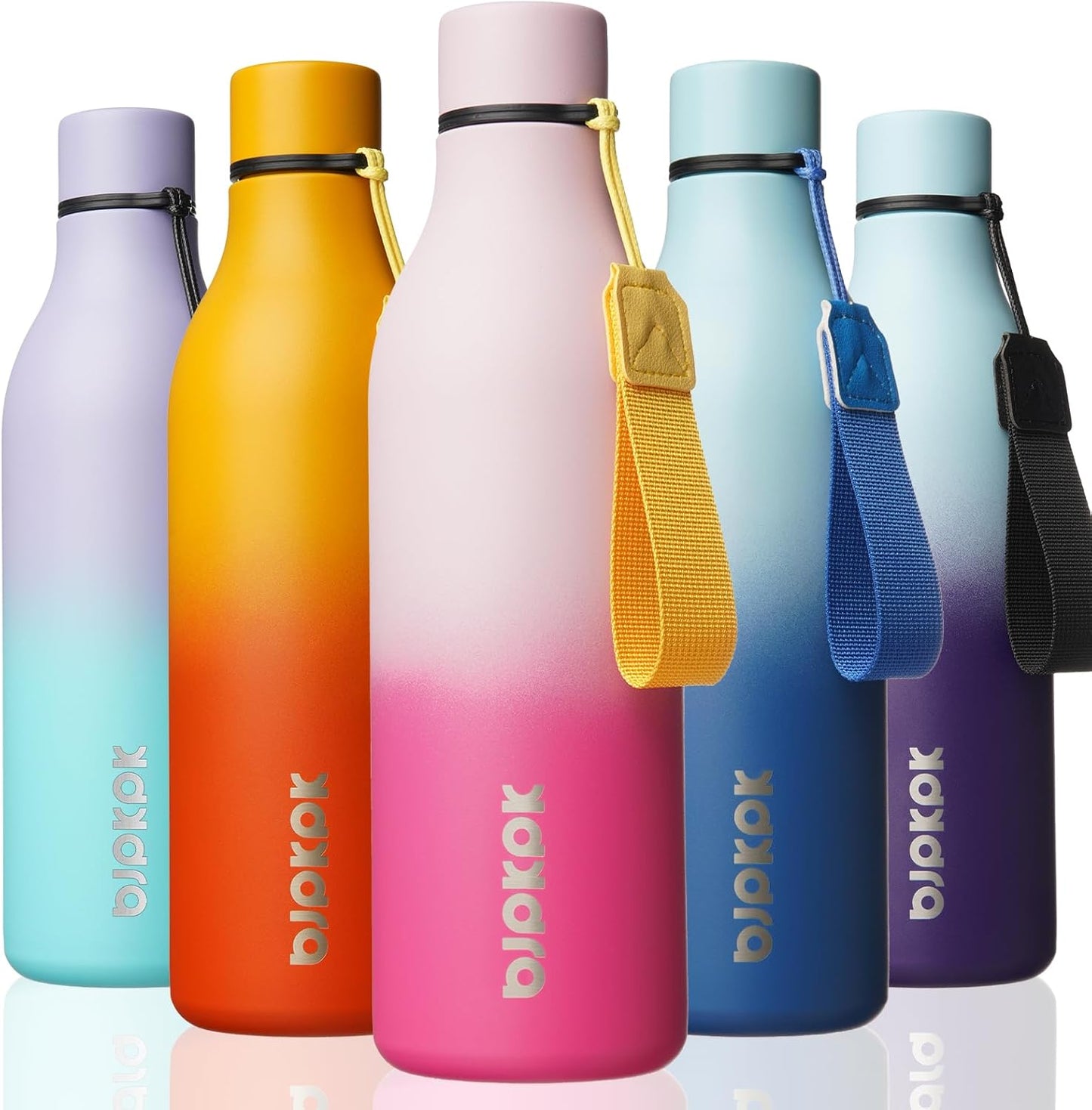 18oz Insulated Water Bottle, Stainless Steel Bottle with Carry Strap | Keep Cold & Hot Vacuum Insulation, Leak-Proof BPA-Free Design, Slim Bottle Fits Most Cup Holders for Gym, Office & Travel - Colors B