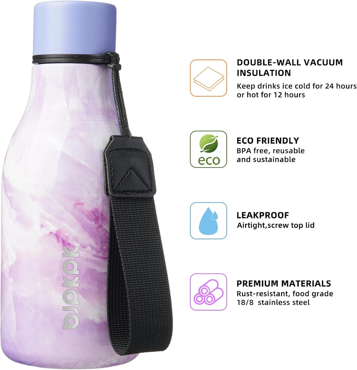 18oz Insulated Water Bottle, Stainless Steel Bottle with Carry Strap | Keep Cold & Hot Vacuum Insulation, Leak-Proof BPA-Free Design, Slim Bottle Fits Most Cup Holders for Gym, Office & Travel - Colors B